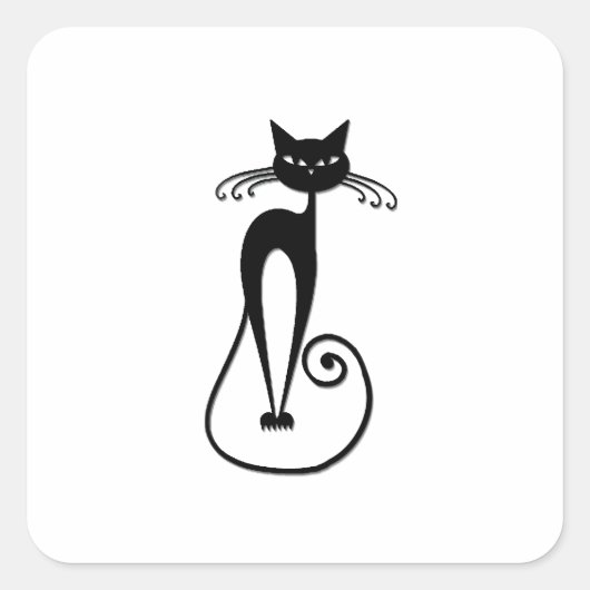 Whimsical Skinny Black Cat Vierkante Sticker (Voorkant)