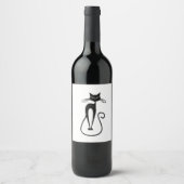 Whimsical Skinny Black Cat Wijn Etiket (Voorkant)