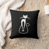 Whimsical Skinny White Cat Zwart Solid Side Kussen (Deken)