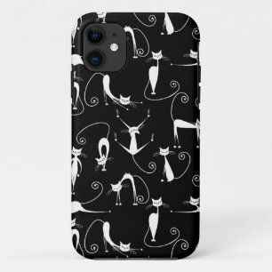 Whimsical Skinny wit kattenpatroon iPhone 11 Hoesje