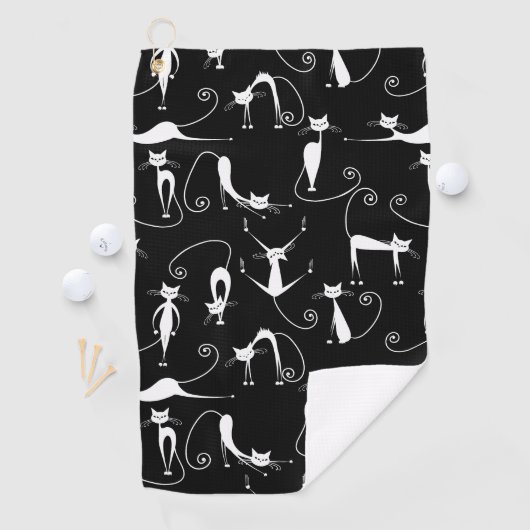 Whimsical Skinny wit kattenpatroon Golfhanddoek (Insitu)