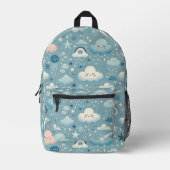 Whimsical Sky Pattern met wolken, sterren - Blauw Bedrukte Rugzak (Voorkant)