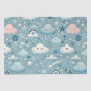 Whimsical Sky Pattern met wolken, sterren - Blauw Tissuepapier