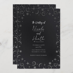 Whimsical Sky Swirls Silver Celestial Wedding Kaart