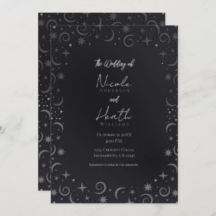 Whimsical Sky Swirls Silver Celestial Wedding Kaart