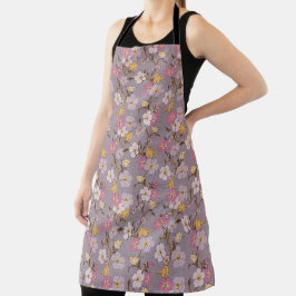 Whimsical Slinger Bloemen en Vogels - Lavendel Schort