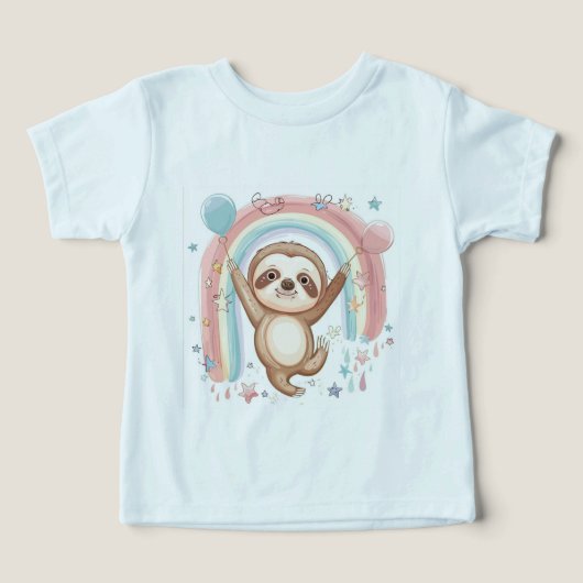Whimsical Sloth Holding Ballonnen met Regenboogste (Design voorkant)