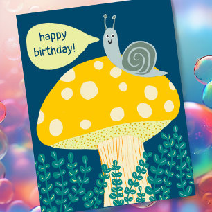 Whimsical Snail on Magical Mushroom CUSTOM Bday Briefkaart