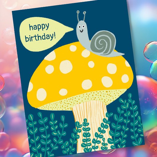 Whimsical Snail on Magical Mushroom CUSTOM Bday Briefkaart