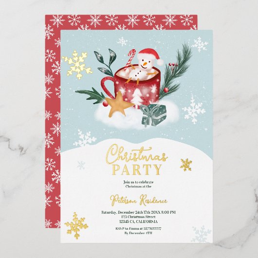 Whimsical-sneeuwman-chocoladeillustratie Folie Uitnodiging (Voorkant / Achterkant)