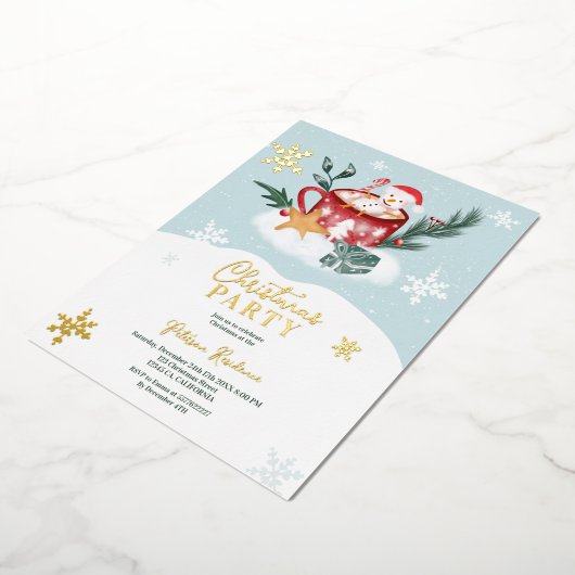 Whimsical-sneeuwman-chocoladeillustratie Folie Uitnodiging (Gedraaid)