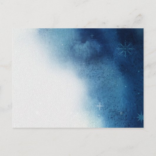 Whimsical Sneeuwvlok Elegantie Blauw Wit Bruiloft Uitnodiging Briefkaart (Achterkant)