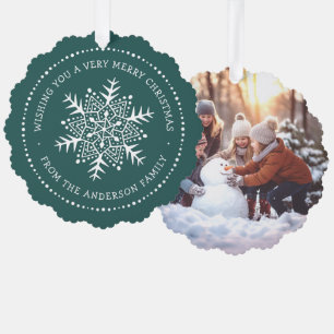 Whimsical sneeuwvlok stip border grenen groen ornament kaart