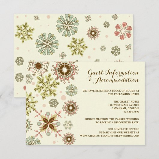 Whimsical Sneeuwvlokken Bruiloft Details / Accommo Kaart (Voorkant / Achterkant)