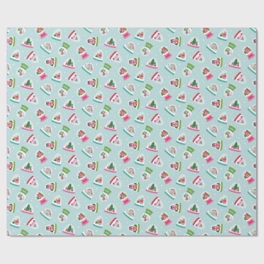 Whimsical Snow Globes in Aqua Blue Pattern Cadeaupapier (Vlak)