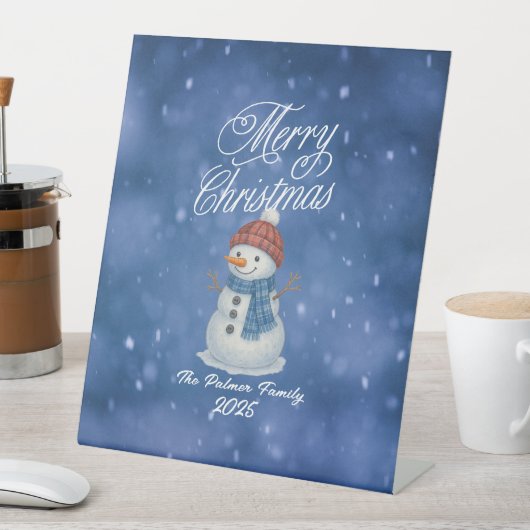 Whimsical Snow Man Vrolijk kerstfeest Reclamebord Met Voetstuk (Insitu)