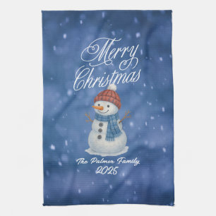Whimsical Snow Man Vrolijk kerstfeest Theedoek