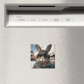 Whimsical Snowboarden Bunny Magneet (Insitu (Vaatwasser))
