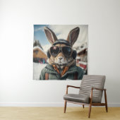 Whimsical Snowboarden Bunny Wandkleed (In situ)