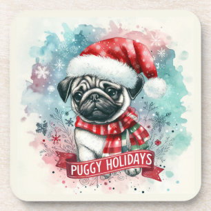 Whimsical Snowflake - Charmant Pug Dog Christmas Bier Onderzetter