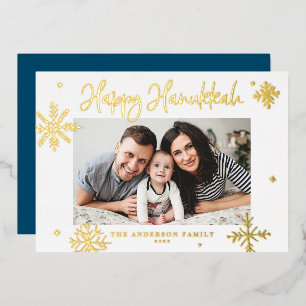 Whimsical Snowflakes Happy Hanukkah Foto Folie Feestdagenkaart