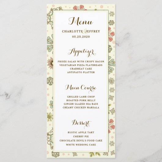 Whimsical Snowflakes Weddenschap Menu (Voorkant)