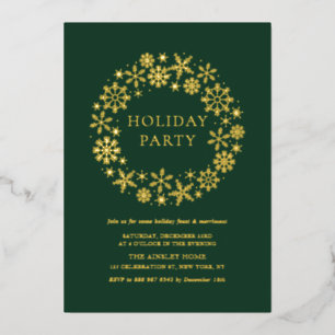 Whimsical Snowflakes Wreatgreen Holiday Party Folie Uitnodiging