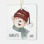 Whimsical Snowman Custom Photo Kerstmis Keramisch Ornament (Links)