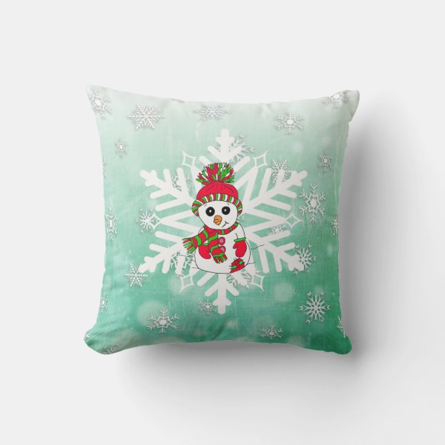 Whimsical Snowman en Snowflake Holiday Decor Kussen (Voorkant)