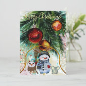 Whimsical Snowman & Forest Friends Vakantie Kaart (Staand voorkant)