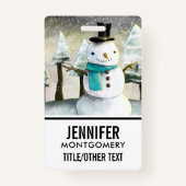 Whimsical Snowman in Winter Kerstmis Scene Badge (Voorkant)