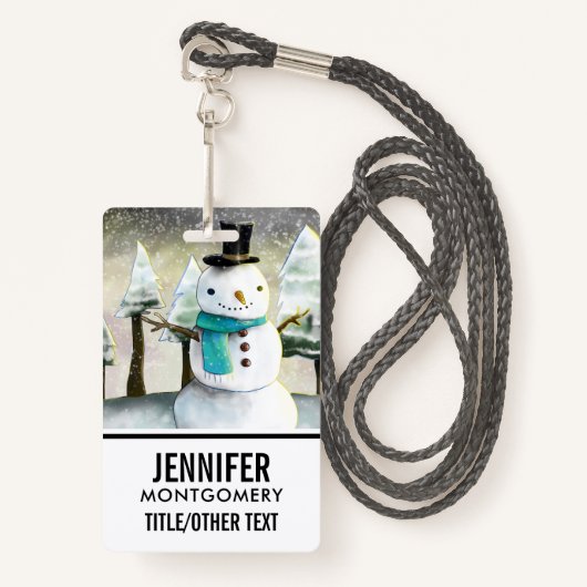 Whimsical Snowman in Winter Kerstmis Scene Badge (Voorkant met draagriem)