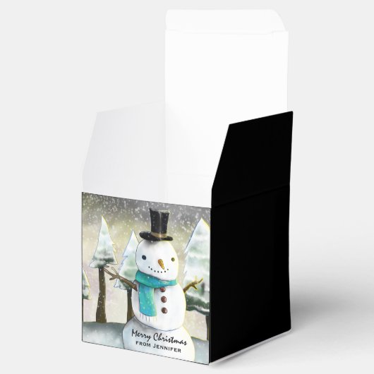 Whimsical Snowman in Winter Kerstmis Scene Bedankdoosjes (Geopend)