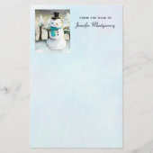 Whimsical Snowman in Winter Kerstmis Scene Briefpapier (Voorkant)