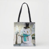 Whimsical Snowman in Winter Kerstmis Scene Draagtas (Voorkant)