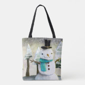 Whimsical Snowman in Winter Kerstmis Scene Draagtas (Achterkant)
