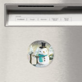 Whimsical Snowman in Winter Kerstmis Scene Magneet (Insitu (Vaatwasser))