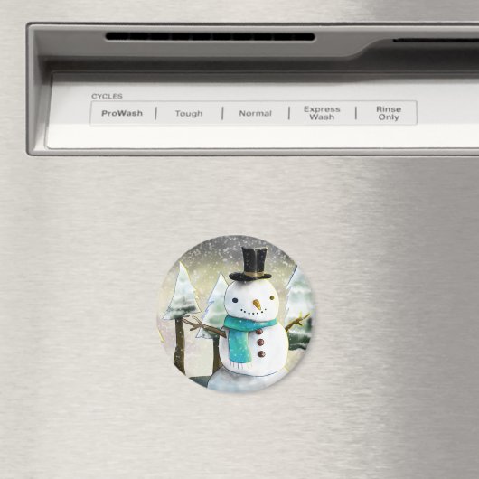 Whimsical Snowman in Winter Kerstmis Scene Magneet (Insitu (Vaatwasser))
