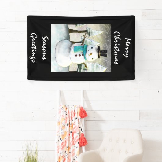 Whimsical Snowman in Winter Kerstmis Scene Spandoek (Insitu)