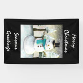 Whimsical Snowman in Winter Kerstmis Scene Spandoek (Horizontaal)