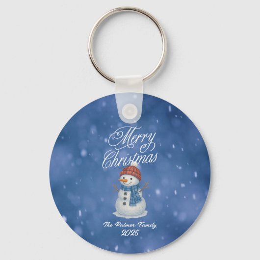 Whimsical Snowman Merry Kerstmis Sleutelhanger (Voorkant)