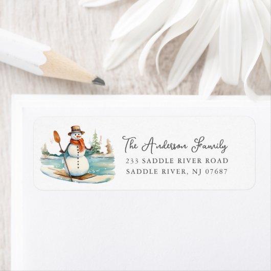 Whimsical Snowman Return Address Etiket (Insitu)