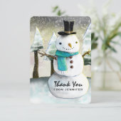 Whimsical Snowman Winter Scene Kerstdank Bedankkaart (Staand voorkant)