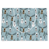 Whimsical Snowmen, Reindeer en kerstbomen Groot Cadeauzakje (Voorkant)