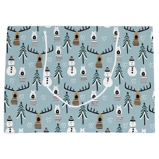 Whimsical Snowmen, Reindeer en kerstbomen Groot Cadeauzakje (Voorkant)