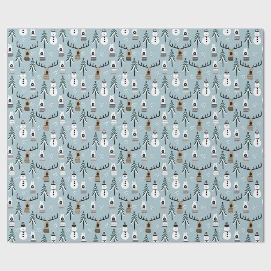 Whimsical Snowmen Reindeer en Trees Cadeaupapier (Vlak)
