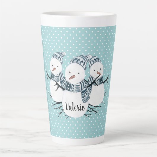Whimsical Snowmen Trio Winter Polka Dots Latte Mok (Voorkant)