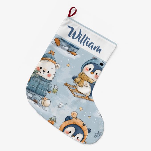 Whimsical Snowy Pattern | Christmas Stocking Grote Kerstsok (Voorkant (Hangend))