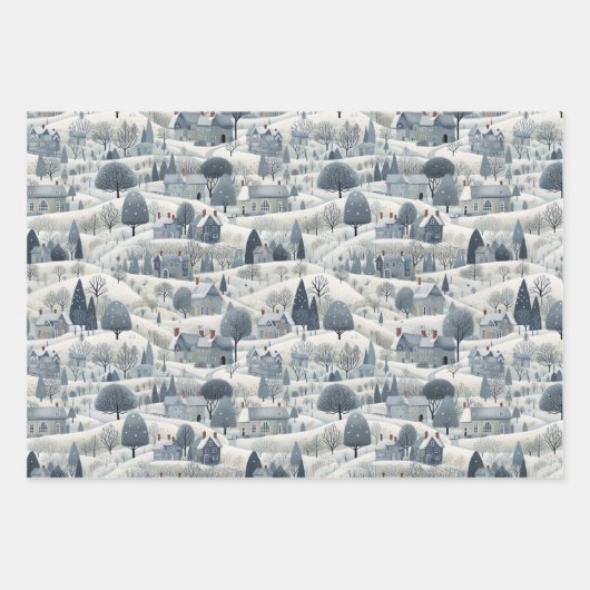 Whimsical Snowy Winter Village Holiday Pattern  Inpakpapier Vel (Voorkant 3)
