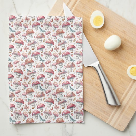 Whimsical Soft Mushroom Pattern Keukenhanddoek (Quarter Fold)